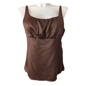 Brown Satin Babydoll Cami Top XL Silk Cotton Square Neck Layer Fairy Grunge Y2K